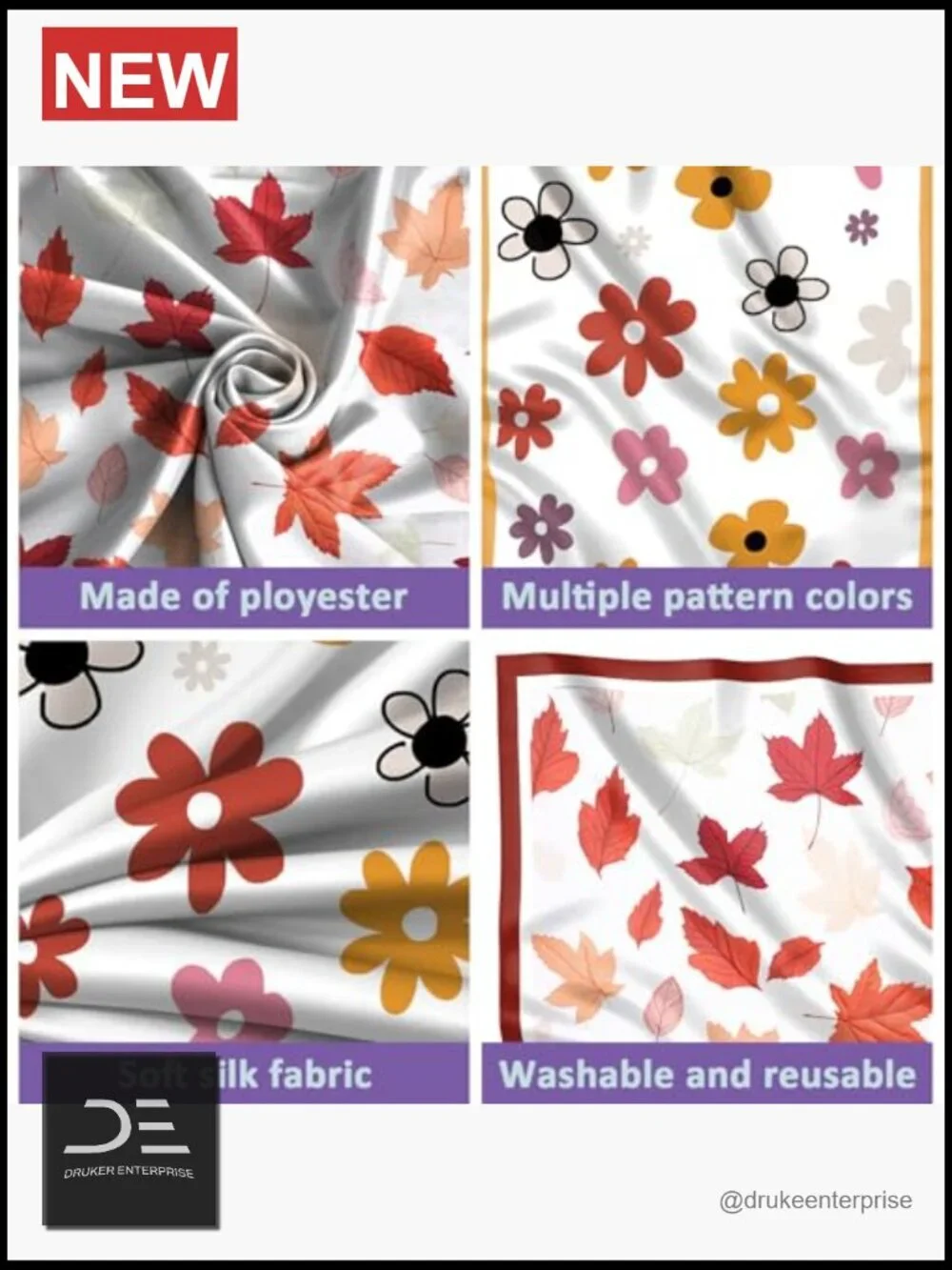 2PCS Satin Scarf Silk Feeling Hair Wrap Lightweight Square 27.5 Inches